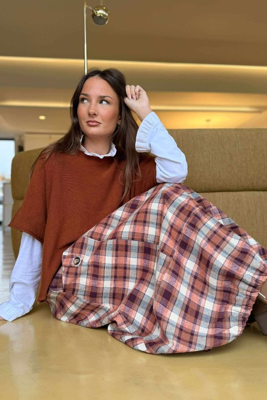 Roberta Plaid Brushed Cotton Balloon Hem Skirt Amber